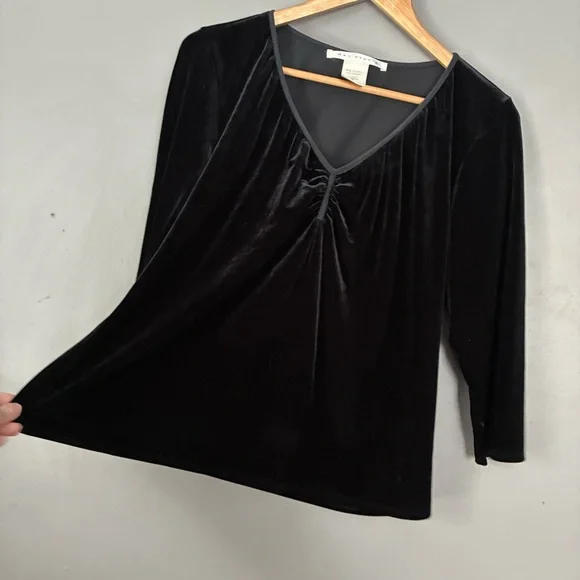 Vintage Black velvet Top 3/4 Sleeve V-neck Ruched Bust Y2K 90’s Size XL L - Picture 6 of 9